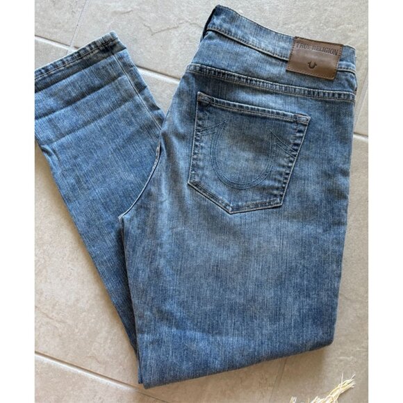 True Religion Jeans Womens Sz‎ 32 Cameron Slim Boyfriend Blue Embroidered Y2K - Picture 3 of 10
